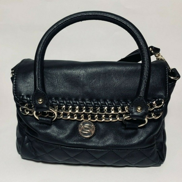 New BEBE Small Black Cross Body Satchel Purse Gold - Picture 3 of 7